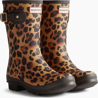 Hunter Womens Hunter Original Short Leopard Boot Rubber Womens Leopard Print/Chocolate Brown Wellington Boots - Multi - Size: UK 7 / eu 40/41 / us 9