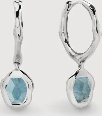 Monica Vinader Sterling Silver Odyssey Gemstone Huggie Earrings Aquamarine