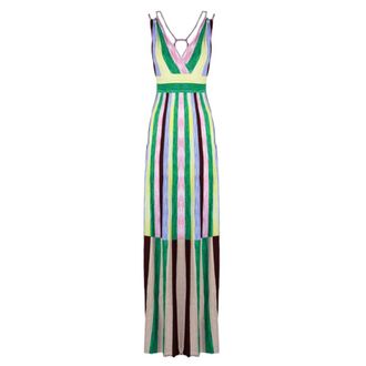 PHO Firenze Maxi Dresses, female, Multicolor, Size: S Striped V-neck Dress