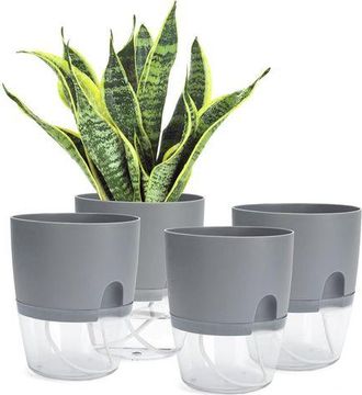 OEM Maceta De Interior Con Sistema De Autorriego, Macetas Con Sistema De Riego, Gris (4 Unidades)
