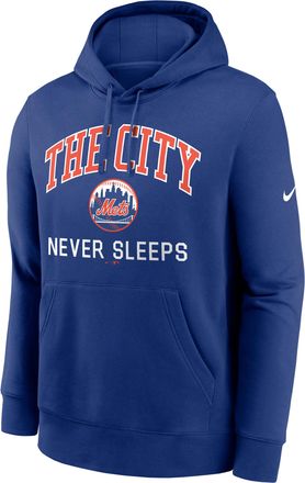 Nike New York Mets The City Never Sleeps Club Nike Mens MLB Pullover Hoodie in Blue | NKDK4EWNME-C1Y