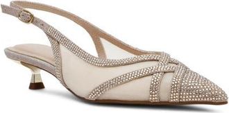 Anne Klein Jolene Kitten Heel Slingback Pump in Platinum Crystal at Nordstrom, Size 6.5