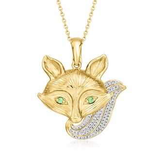 Ross-Simons Diamond Fox Pendant Necklace With Tsavorites in 18kt Gold Over Sterling