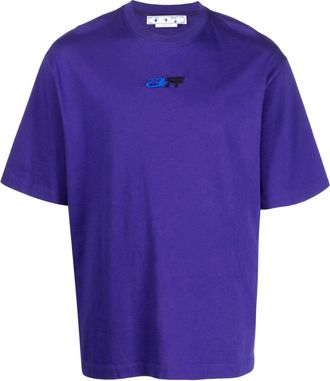 Off-white embroidered-logo cotton T-shirt - men - Cotton/Polyester - S - Purple