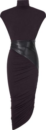 Andamane Black Draped Synthetic Leather Viscose-Blend Midi Dress