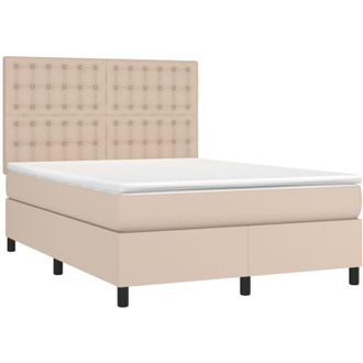 vidaXL Vidaxl - Cama Box Spring Colch&oacute;n Led Cuero Sint&eacute;tico Capuchino 140x200cm
