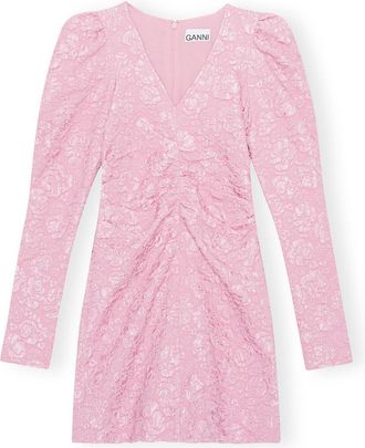 Ganni Pink Jacquard V-neck Mini Dress - Size 10/12