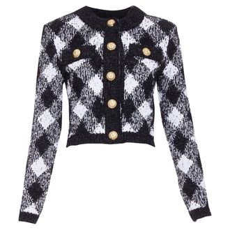 Balmain houndstooth check knit crop cardigan