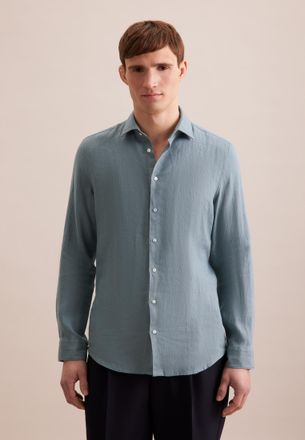 Seidensticker Businesshemd SEIDENSTICKER Slim, Herren, Gr. S (37), normale &Auml;rmell&auml;ngen, gr&uuml;n (sage gr&uuml;n), 100% Leinen, unifarben, slim fit, 2-Knopf-Manschette, Hemd