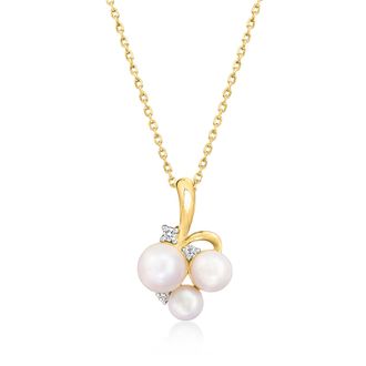Ross-Simons 5-7mm Cultured Pearl Pendant Necklace With Lab-Grown Diamonds in 18kt Gold Over Sterling