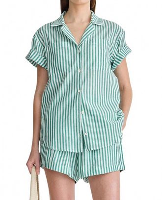 Apiece Apart Valenti Button Up Shirt In Yarn Dye Stripe Green