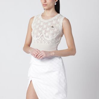 Vivienne Westwood Cream crochet top with Orb logo