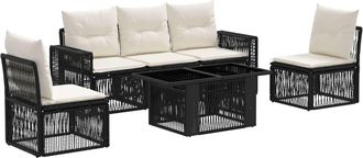 vidaXL Conjunto De Sof&aacute;s De Jard&iacute;n 6 Uds. Negro Y Blanco Crema Vidaxl