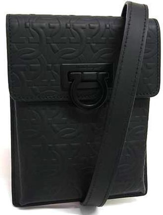 Ferragamo Black Leather Handbag Shoulder Bag Tote Bag (Pre-Owned)