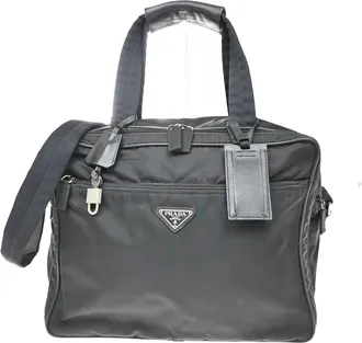 Prada Expandable Front Zip Boston Tessuto Black Nylon Handbag (Pre-Owned)