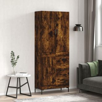 vidaXL Aparador Alto Madera Contrachapada Roble Ahumado 69,5x34x180 Cm Vidaxl