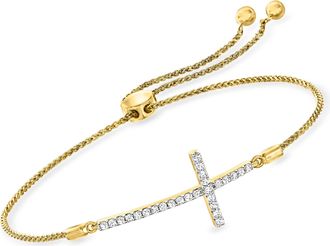 Ross-Simons Diamond Cross Bolo Bracelet in 18kt Gold Over Sterling