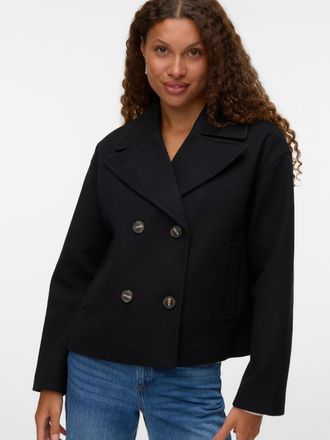 Vero Moda Cabanjacke VERO MODA VMVINCELINE SHORT JACKET NOOS, Damen, Gr. XL, schwarz, Web, Obermaterial: 100% Polyester, unifarben, kurz, Jacken Cabanjacke, mit