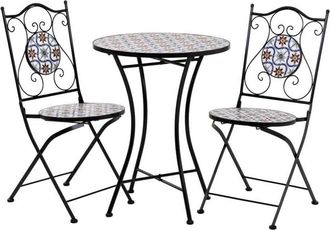 Wanderlust Deco Wanderlust Deco - Conjunto Mesa Y Dos Sillas De Mosaico Y Forja Negro Mesa:d60x75h-silla(2):d38x46-90h