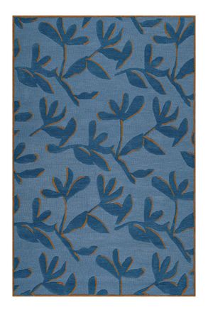 Wecon Home Alfombra dise&ntilde;o floral lana virgen mayoritaria azul/ladrillo 70x140