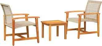 vidaXL Juego De Bistro De 3 Piezas Rat&aacute;n Pe Beige Y Madera De Acacia Vidaxl