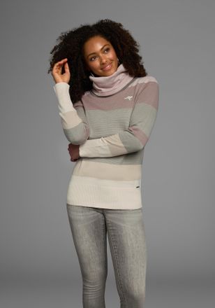 Kangaroos Rollkragenpullover KANGAROOS, Damen, Gr. 32/34, beige (beige, rosa), Strick, Obermaterial: 50% Baumwolle, 50% Polyacryl, gestreift, meliert, figurbeto