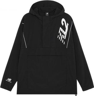 New Balance Mens New Balance Logo Embroidered Half Zipper hooded track Jacket Black MJ13580-BK