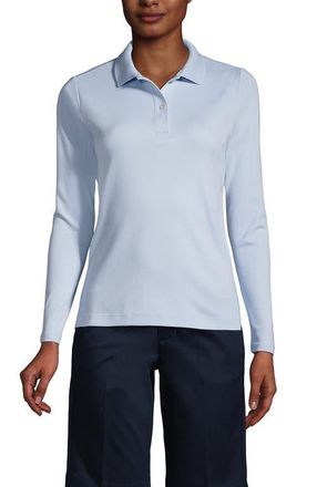 Lands End School Uniform Long Sleeve Feminine Fit Interlock Polo Shirt in Blue at Nordstrom, Size X-Large