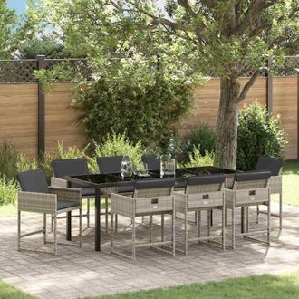 vidaXL Conjunto De Comedor De Jard&iacute;n 9 Pcs Gris Claro Rat&aacute;n Sint&eacute;tico Vidaxl