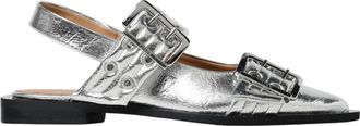Ganni Buckle Slingback Ballerinas - Dames - Ballerinas - Grijs - 36 EU - Leer - Schoenen