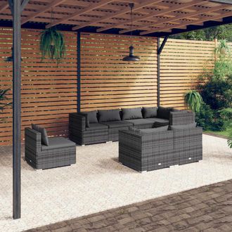 vidaXL 8 Pcs Garden Lounge Con Cojines De Mimbre Gris
