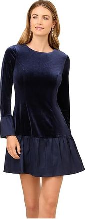 Adrianna Papell Velvet Combo Midi Dress Womens Dress Midnight : 12, Elastane/Polyester