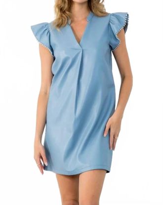 THML Clothing V-Neck Leather Dress In Blue