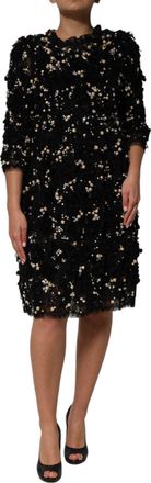 Dolce & Gabbana Black Viscose Pearl Embellishment Shift Womens Dress