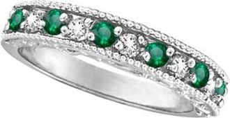 Allurez Emerald & Diamond Ring Anniversary Band 14k White Gold (0.30ct)