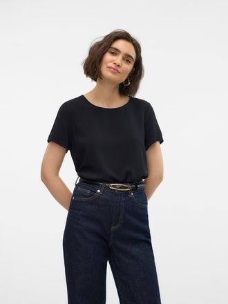 Vero Moda Blusenshirt VERO MODA VMEASY JOY S/S TOP WVN GA, Damen, Gr. XS, schwarz, Web, Obermaterial: 100% Viskose, unifarben, regular fit, Rundhals, Shirts Blu