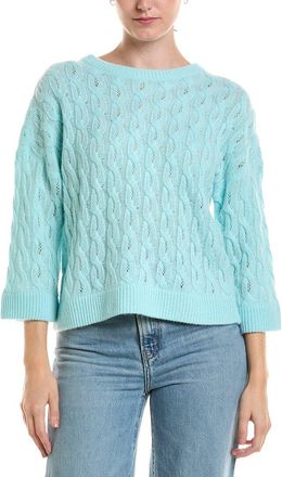 Fort&eacute; Cashmere 3/4-Sleeve Pointelle Cable Crewneck 100% Cashmere Sweater