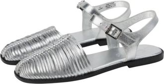 Free People Womens Frankie Fisher Flat Sandals In Silver