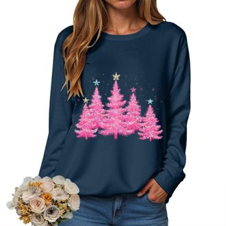 Generic Christmas Sweatshirts for Women UK Xmas Top Ladies Merry Christmas Tree and Snowflake Printed Top Crewneck Long Sleeve Loose Fit Funny Reindeer Xmas J