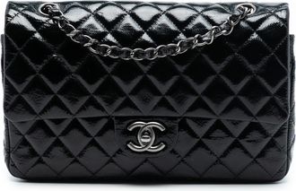 Chanel Womens Pre-owned Medium Classic Distressed Patent Double Flap - Black Leather - One Size