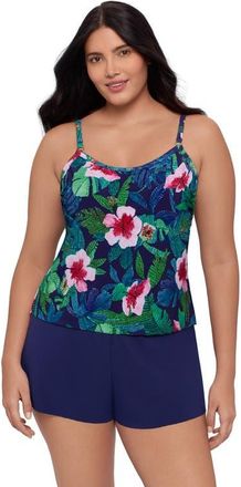 Trimshaper Farrah Scoopneck Swim Romper in Jungle Oasis at Nordstrom, Size 18W