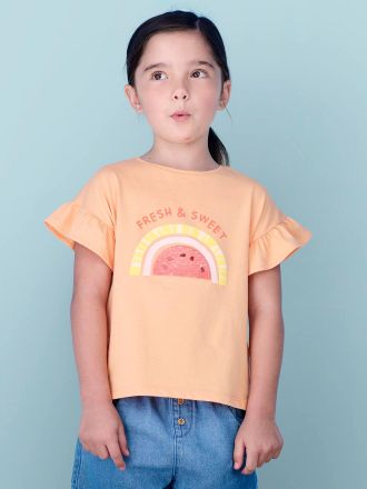 Vertbaudet M&auml;dchen T-Shirt mit Pailletten Oeko-Tex mandarine