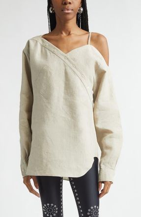 Coperni Heart Asymmetric Linen Shirt in Beige Bei at Nordstrom, Size 10 Us