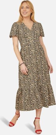 Yumi Pleated Button Through Midi Dress in Brown at Nordstrom, Size 10