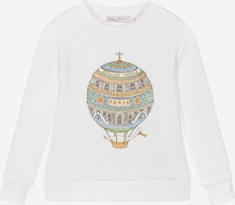 Atelier Choux Girls Hot Air Balloon Knit Sweater White Cotton