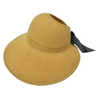 Generic Womens Fashionable Wide Brim Sun Hat with Windproof Rope Crochet Design, Adjustable Circumference for Outdoor Use Yellow