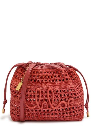 Chlo&eacute; Summer Banana Leather and Raffia Cross-body Pouch - Red - One Size