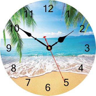 OEM Reloj De Pared De 34 Cm Con Palmeras De Verano Y Playa - Silencioso, Sin Tictac - Tropical, Hawaiano, Costero, Mar&iacute;timo - Decoraci&oacute;n Para Cocina, Dorm