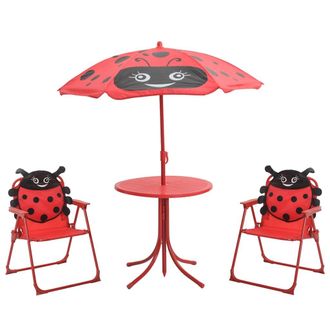 vidaXL Vidaxl - Set Mesa Y Sillas De Jard&iacute;n Infantil 3 Pzas Con Sombrilla Rojo