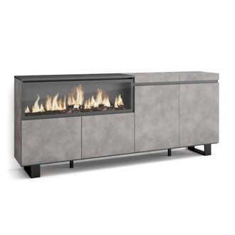 Skraut Home Aparadores Para Sal&oacute;n, Gran Capacidad De Almacenaje, 210, 4 Puertas, Chimenea El&eacute;ctrica Xxl, Dise&ntilde;o Industrial, Estilo Moderno, Gris Cemento - Skraut 